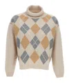 Lorena Antoniazzi Cropped Beige Argyle Pattern Sweater In Multi