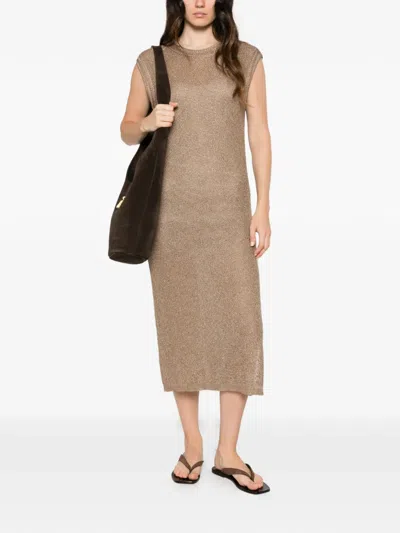 Lorena Antoniazzi Metallic-effect Sleeveless Midi Dress In Neutral