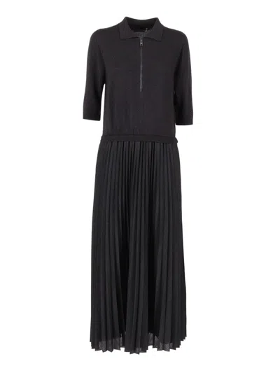 Lorena Antoniazzi Pleated Zip-front Maxi Dress In Black