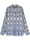 Lorena Antoniazzi Geometric Print Long Sleeve Silk Shirt In Gray