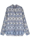 Lorena Antoniazzi Geometric Print Long Sleeve Silk Shirt In Gray