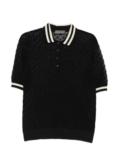 Lorena Antoniazzi Open-knit Striped-trim Polo Top In Black