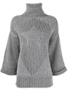 Lorena Antoniazzi Ribbed Knit Turtleneck Sweater With Star Pattern In Gray