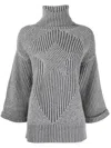 Lorena Antoniazzi Ribbed Knit Turtleneck Sweater With Star Pattern In Gray