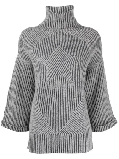 LORENA ANTONIAZZI RIBBED KNIT TURTLENECK SWEATER WITH STAR PATTERN