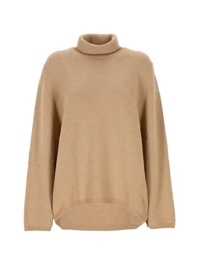 Lorena Antoniazzi Roll-neck Curved-hem Knit In Brown