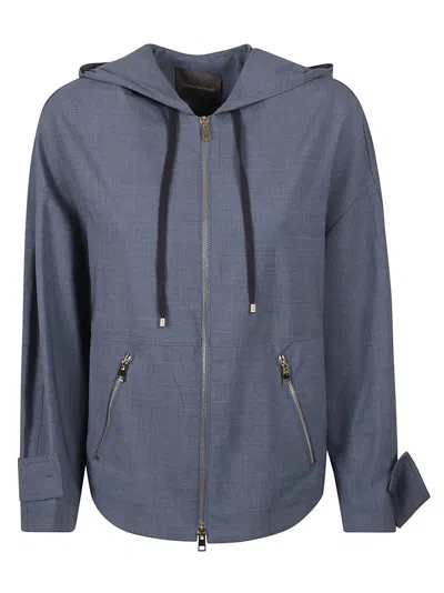 Lorena Antoniazzi Round Hem Zip Hooded Jacket In Blue