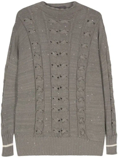 Lorena Antoniazzi Sequin-embellished Cable-knit Jumper In Grey