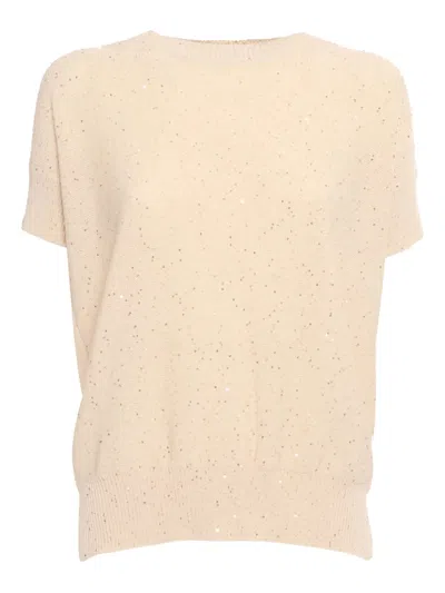 Lorena Antoniazzi Sequin-embellished Knitted Top In Neutral