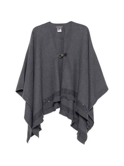 Lorena Antoniazzi Sequin-embellished Fringed Poncho In Gray