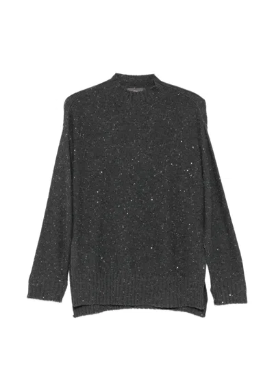 Lorena Antoniazzi Sequin-embellished Side-slit Sweater In Gray