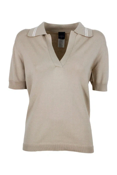 LORENA ANTONIAZZI SHORT-SLEEVED POLO T-SHIRT IN COTTON AND CASHMERE