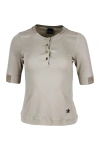 LORENA ANTONIAZZI SHORT-SLEEVED RIBBED CREW-NECK COTTON T-SHIRT WITH BUTTON CLOSURE AND SWAROSKY STAR