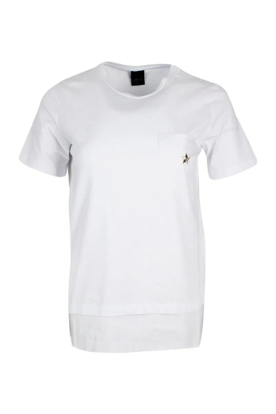 LORENA ANTONIAZZI SHORT-SLEEVED ROUND-NECK COTTON JERSEY T-SHIRT WITH CHEST POCKET AND EMBROIDERED STAR