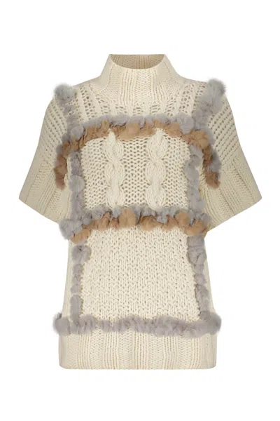 Lorena Antoniazzi Short-sleeved Turtleneck Sweater In Ivory