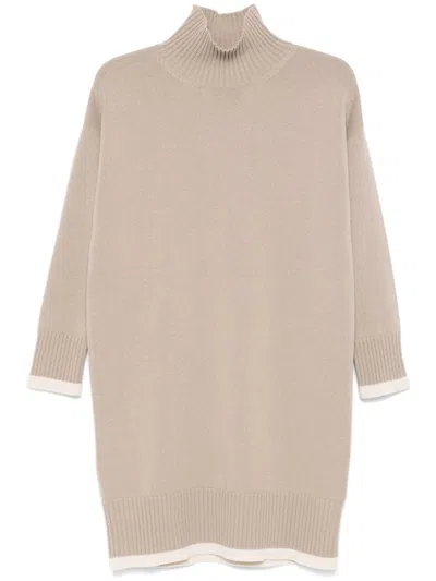 Lorena Antoniazzi Stripe-trim Knitted Dress In Nude
