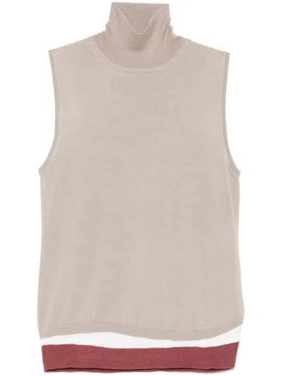 Lorena Antoniazzi Striped-hem Vest In Neutrals