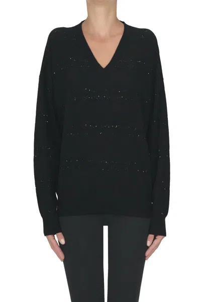 Lorena Antoniazzi Striped Texture Pullover In Black