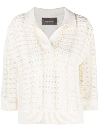 Lorena Antoniazzi Three-quarter Knitted Polo Shirt In White