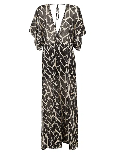 Lorena Antoniazzi V-neck Pattern Printed Dress In Hwhite/blk