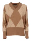 Lorena Antoniazzi V-neck Diamond-pattern Sweater In Brown