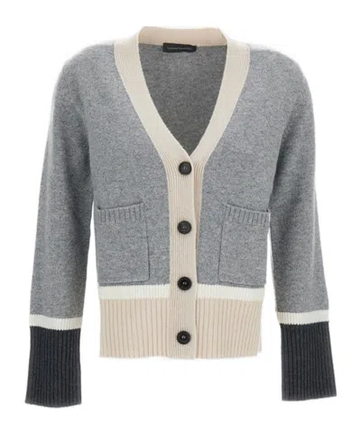 Lorena Antoniazzi Grey V-neck Contrasting Trim Cropped Cardigan In Gray
