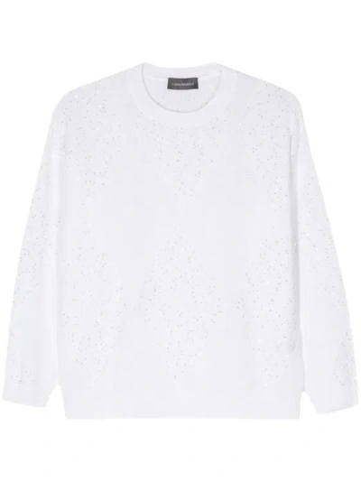 LORENA ANTONIAZZI WHITE SEQUIN-EMBELLISHED SWEATER