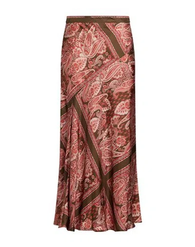 Lorena Antoniazzi Woman Maxi Skirt Red Size 8 Silk In Brown