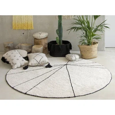 Lorena Canals Handmade Tufted Round 5'3" Cotton Area Rug In Beige/black In Neutral