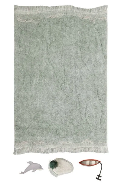 Lorena Canals Kids' Wasahable Waves Play Rug In Natural Blue Sage Green