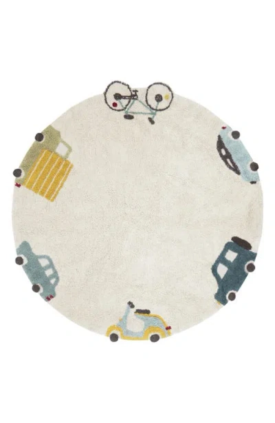 Lorena Canals Kids' Washable Round Wheels Rug In White