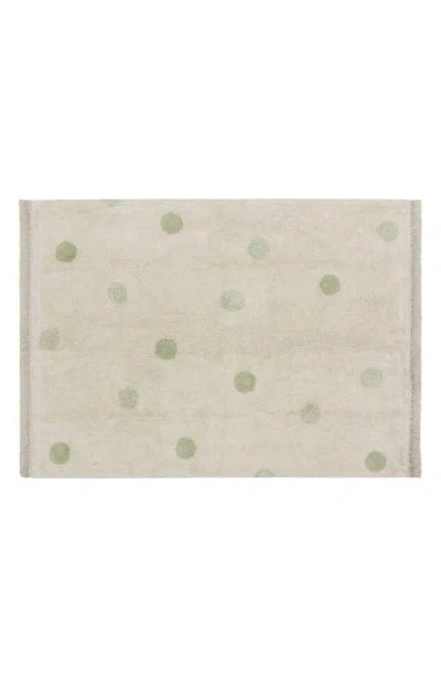 Lorena Canals Polka Dot Fringe Trim Washable Cotton Blend Rug In White