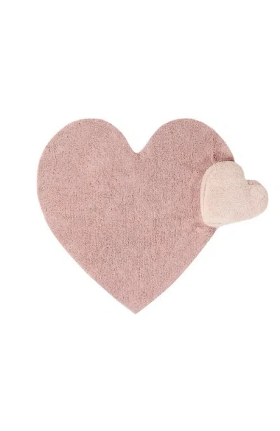 Lorena Canals Puffy Love Heart Washable Cotton Blend Rug & Pillow Set In Pink