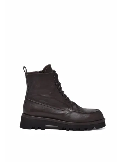 Lorena Paggi Brown Leather Zip Ankle Boots In Black