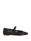 Lorena Paggi Lace-embroidered Touch-strap Flat Pumps In Black