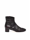 Lorena Paggi Red Leather Ruched Ankle Boots In Black