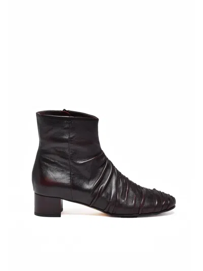 Lorena Paggi Red Leather Ruched Ankle Boots In Black