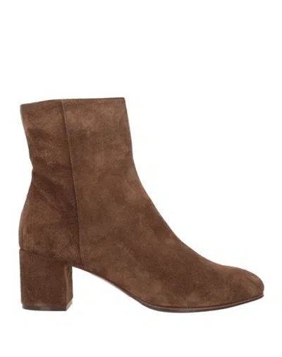 Lorena Paggi Woman Ankle Boots Khaki Size 11 Leather In Beige