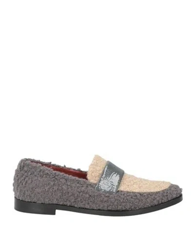 Lorena Paggi Woman Loafers Grey Size 7.5 Leather, Textile Fibers In Gray