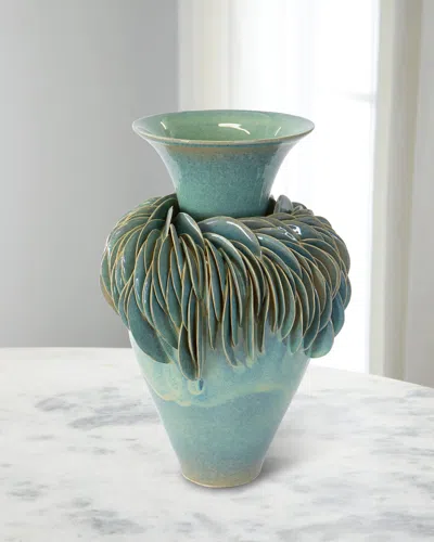Lorene Cavagna Ceramique Fractal Stoneware Vase, 14" In Blue