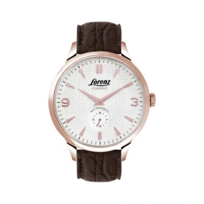 Pre-owned Lorenz Mens Automatic Wristwatch  30161dd Leather Brown Gold Rose