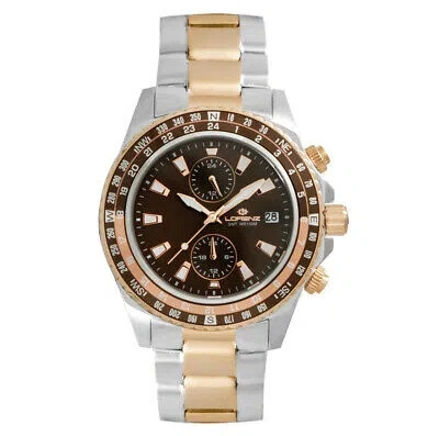 Pre-owned Lorenz Mens Wristwatch  26206ee Chrono Stainless Steel Gold Rose Brown