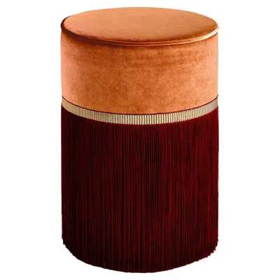Pre-owned Lorenza Bozzoli Design Decò Couture Geometric Orange And Bordeaux Ottoman