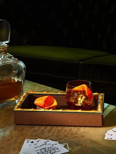 Lorenzi Milano Bamboo-edge Leather Tray  Abask Luxury Gift In  Brown