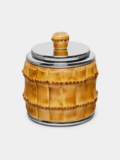 Lorenzi Milano Bamboo Lidded Jar  Abask Luxury Gift In Brown