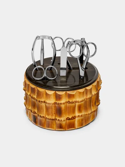 Lorenzi Milano Bamboo Manicure Set  Abask Gift Set In Brown