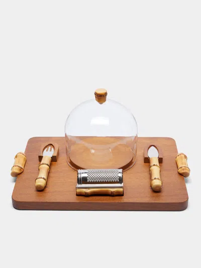 Lorenzi Milano Bamboo Parmesan Cheese Set  Abask Gift Set In Brown