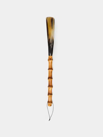 Lorenzi Milano Bamboo Shoehorn  Abask Luxury Gift In Brown
