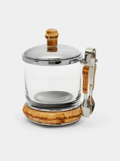 Lorenzi Milano Bamboo Sugar Bowl With Tongs  Abask Luxury Gift In Brown