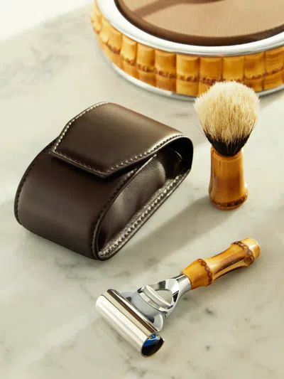 Lorenzi Milano Bamboo Travel Shaving Set In Brown